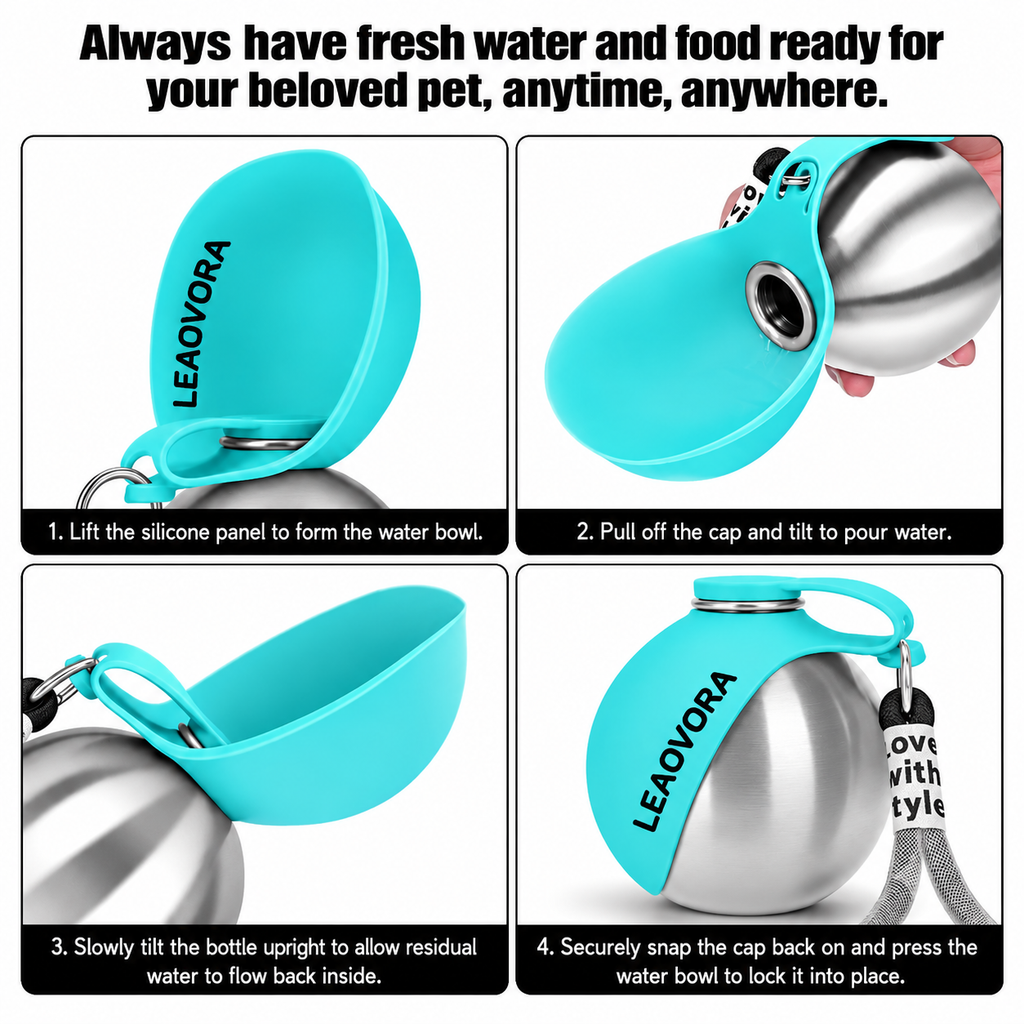 LEAOVORA 2-in-1 Portable Dog Water Bottle & Foldable Bowl